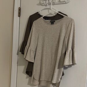 Adrianna Papell Long Sleeve Tops - Cream and Brown